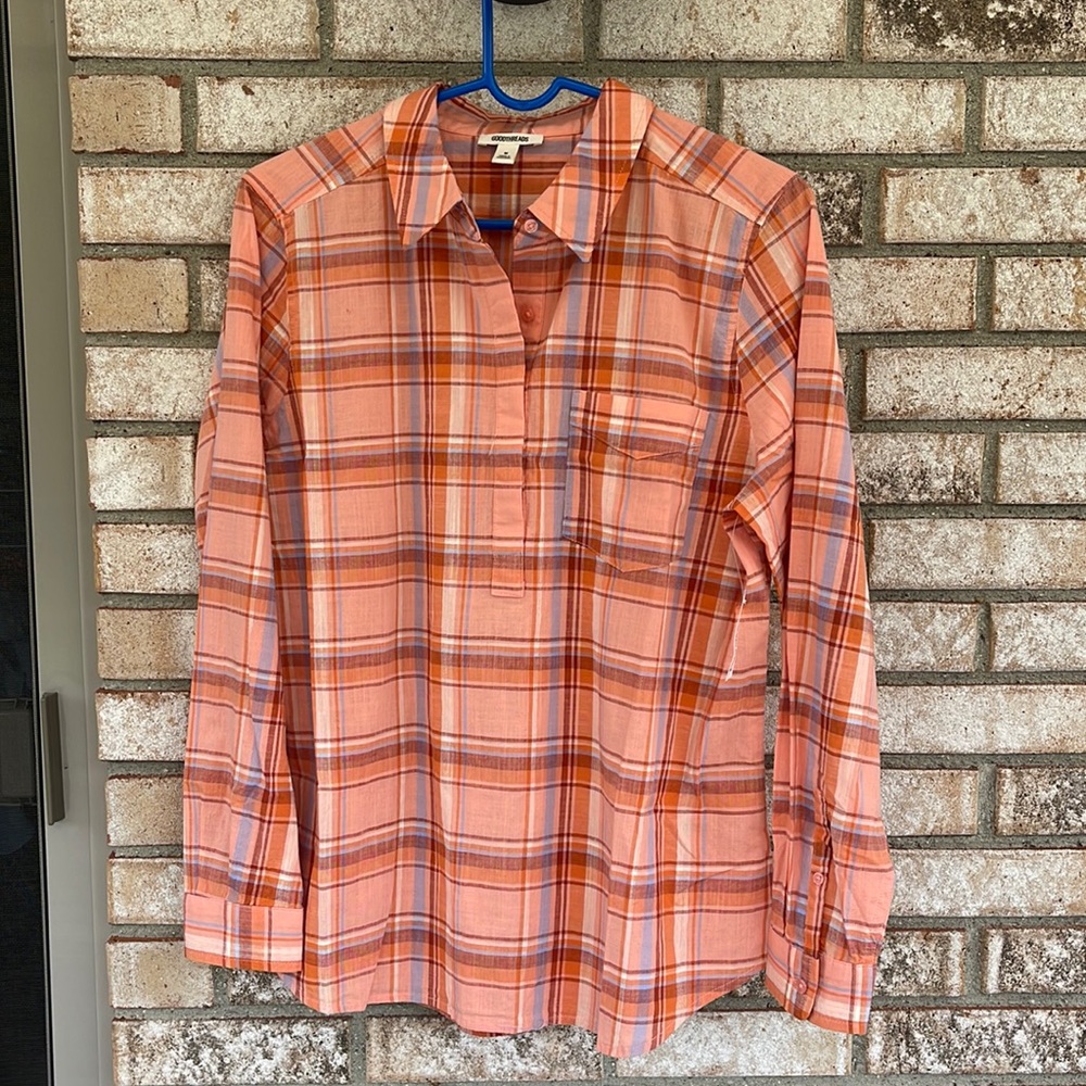 NWT Goodthreads 100%cotton plaid blouse size M